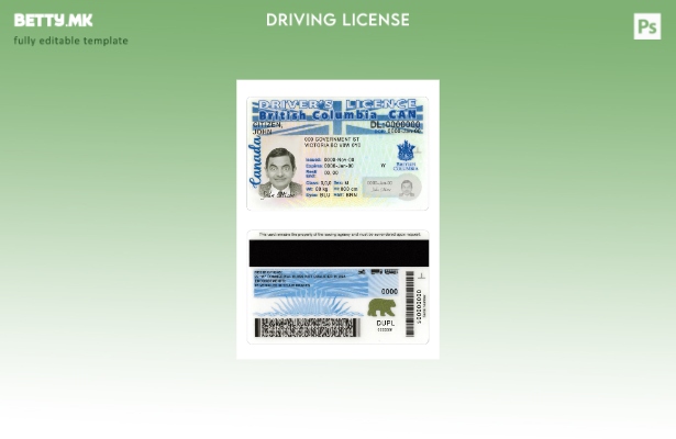 Модерен стил Канада Британска Колумбија возачка дозвола шаблон нова верзија